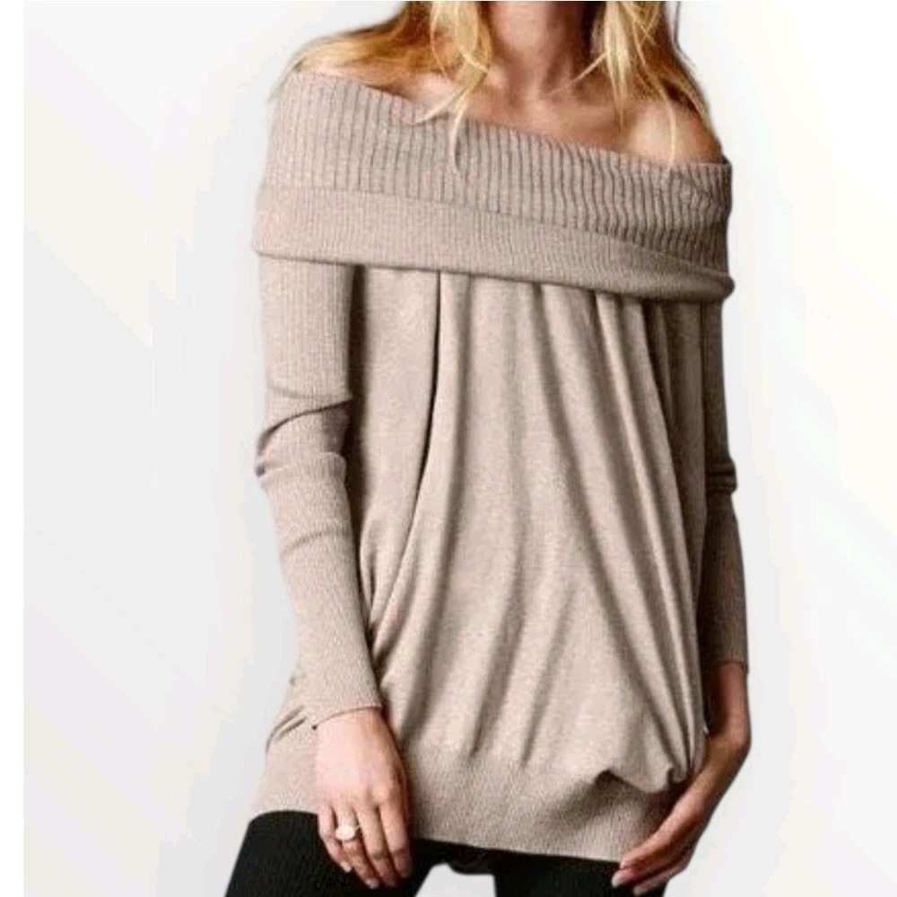 Victoria's Secret Gray Off Shoulder Tunic Sweater Slouchy Cozy Top w Pockets Med
